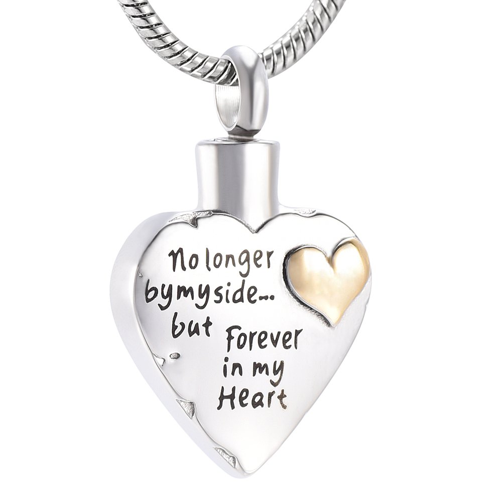 memorial jewelry -No Longer by My Side,But Forever in My Heart- Cremation Ashes Necklace (Blank, Gold-Plated-Stainless-Steel)