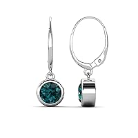 London Blue Topaz 1.90 ctw Bezel Set Solitaire Dangling Earrings in 14K Gold