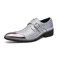 Men's Loafers Leather Gold & Silver Cap Toe Buckle Monk Shoes Party Wedding Prom Business Shoes