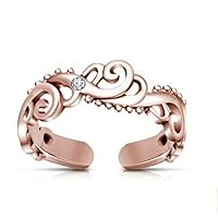 Created Round Cut White Diamond in 925 Sterling Silver 14K Rose Gold Over Floral Toe Ring for Women's & Girl's