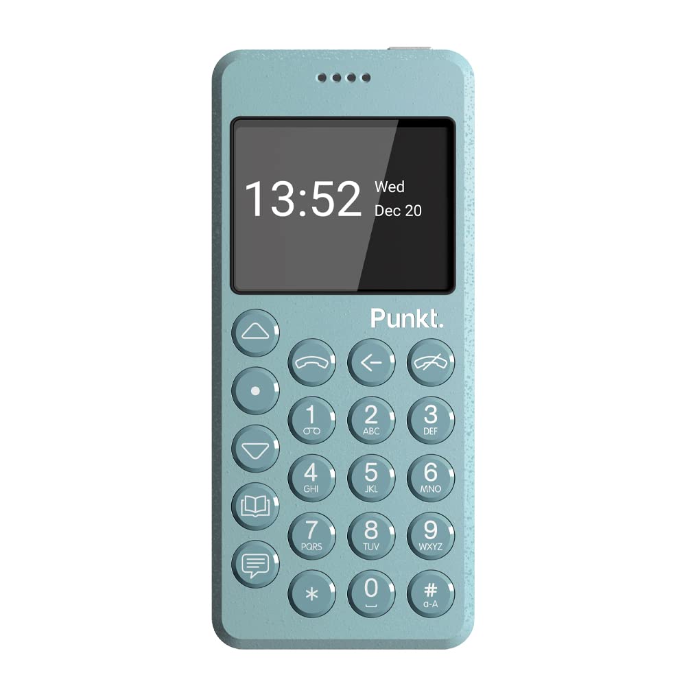 Punkt. MP02 4G LTE Minimalist Mobile Phone | Light Blue | Unlocked, Nano-SIM, Wi-Fi Hotspot, 2GB RAM+16GB Storage, 1280 mAh Battery, Multiband