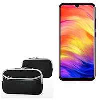 BoxWave Case Compatible with Xiaomi Redmi 7A - SoftSuit with Pocket, Soft Pouch Neoprene Cover Sleeve Zipper Pocket for Xiaomi Redmi 7A - Jet Black with Grey Trim