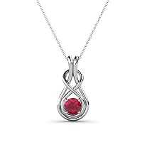 Round Ruby 1/4 ct Womens Solitaire Infinity Love Knot Pendant Necklace 16 Inches 925 Sterling Silver Chain