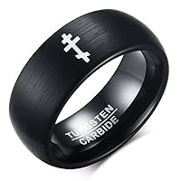 8MM Orthodox Cross Tungsten Carbide Wedding Trible Jesus Church Band Fashion Ring