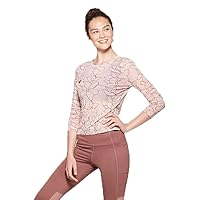 Women's Long Sleeve Printed Mesh Shirt - (Rose Taupe Pink, XXLarge)