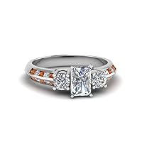 Choose Your Gemstone Channel Accent Diamond CZ Ring 925 Sterling Silver Radiant Shape 3 Stone Engagement Rings Minimal Modern Design Birthday Gift Wedding Gift : US Size 4 to 12