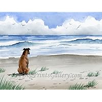 Boxer at the Beach Art Print by Watercolor Artist David J Rogers.