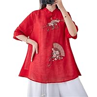 Chinese Cheongsam Top Women Embroidery Elegant Suit Blouse Loose Casual Female China Traditional Clothing