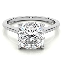 Kiara Gems 2 Carat Cushion Diamond Moissanite Engagement Rings, Wedding Ring Eternity Band Vintage Solitaire Halo Hidden Prong Setting Silver Jewelry Anniversary Promise Ring Gift