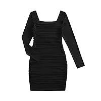 SOLY HUX Girl's Square Neck Long Sleeve Ruched Bodycon Mini Dress