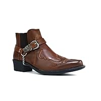 Leather Cowboy Pull On Western Harness Cuban Heel Mens Smart Ankle Boots UK 7-12 
