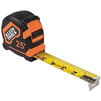 Klein Tools 9125 Tape Measure, Heavy-Duty Measuring Tape with 25-Foot Single-Hook Nylon Reinforced Blade, With Metal Belt Clip