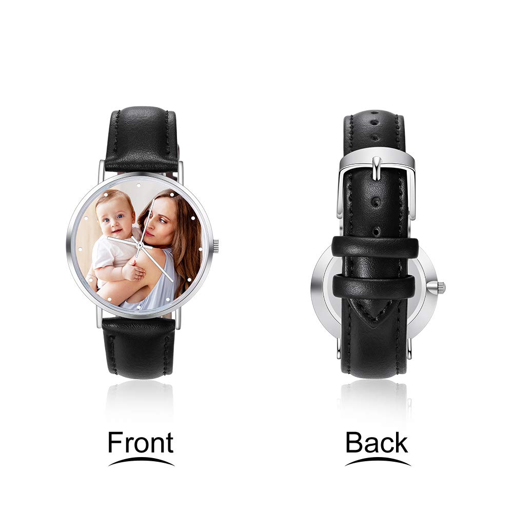 Custom Couple Photo Watch Casual Black Leather Strap Wrist Watches for Men Personalized Fashion Wrist Watch for Boyfriend