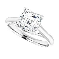 14kt White Gold Engagement Ring Moissanite 4 Carat Asscher, Ring Size 3-12