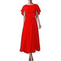 A-Line Simplicity Mother of The Bride Dress Boat Neck Tea Length Short Sleeve Wedding Guest Dress with Pleats 2024