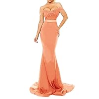 Women's Off Shoulder Mermaid Evening Dress Long Satin Formal Party Gowns