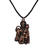 Lord Pawan Putra Hanuman Locket with Gold Plated Cap Panchmukhi Rudraksha Mala Brass and Wood Religious Jewellery Pendant Necklace Chain for Men and Women