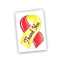 Fundraising For A Cause Small Red & Yellow Ribbon Thank You Cards - Virus Disease and Hepatitis C Awareness Note Cards (12 Cards)