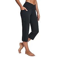 BALEAF Yoga Pants for Women Capris High Waist Leggings with Pockets Wide Leg Exercise Workout Crop Straight Open Bottom