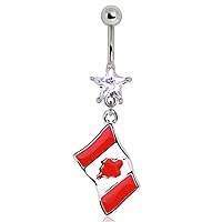 WildKlass Jewelry 316L Surgical Steel Canada Flag Navel Ring