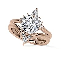 2 CT Round Cut Colorless Moissanite Engagement Ring Set Wedding Bridal Ring Set 925 Silver 10k14k18k Rose Gold Solitaire Vintage Antique Anniversary Rings Gifts