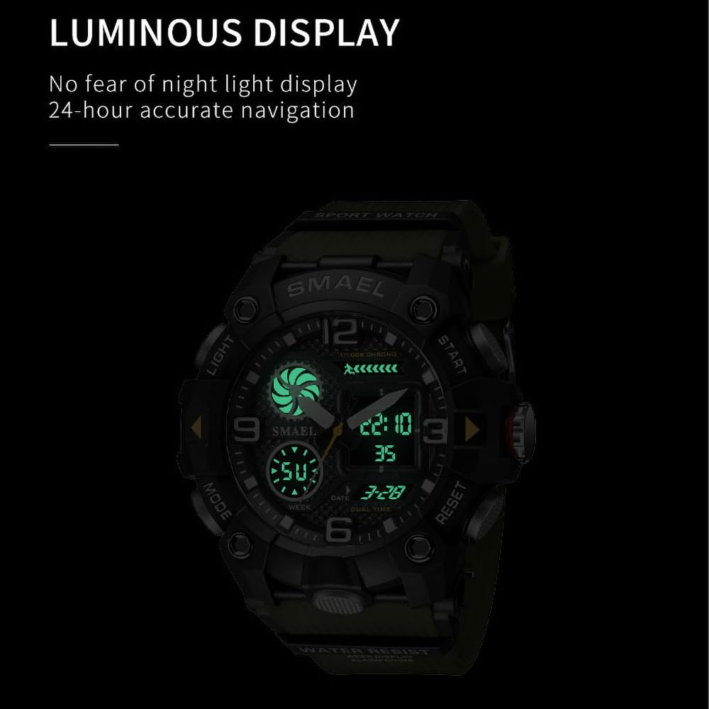 KXAITO Men's Watches Sports Outdoor Waterproof Military Watch Date Multi Function Tactics LED Face Alarm Stopwatch for Men 8055