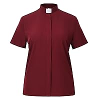 BLESSUME Women Clergy Tab Collared Shirt Long/Short Sleeve Button-Down Blouse