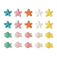 20Pcs Handmade Fish & Starfish Porcelain Beads Mixed Color Ocean Animal Ceramic Loose Spacer Beads for Bracelet Necklace Earring DIY Jewelry Making
