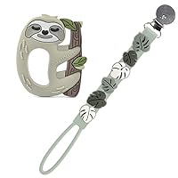 Loulou Lollipop Silicone Teether and Holder Clip Bundle Set - Sloth/Monstera