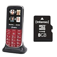 Olympia 2220 Joy II Mobile Phone/Senior Mobile Phone (Large Buttons, Emergency Button, Large Button Mobile Phone, Suitable for Seniors) Red & Intenso microSDHC 8GB Class 10 Memory Card with SD