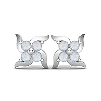 0.96 Cts Moonstone Gemstone 925 Sterling Silver Indian Swastika Stud Earrings For Womens Traditional Jewelry