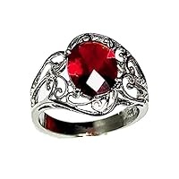 R1516R Filigree Style Ruby Red Helenite Oval (6x8mm,1.6Ct) Sterling Silver Ring