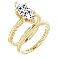 10K Solid Yellow Gold Handmade Engagement Rings 5 CT Marquise Cut Moissanite Diamond Solitaire Wedding/Bridal Ring Set for Women/Her Propose Rings