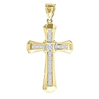 10k Gold Two tone CZ Cubic Zirconia Simulated Diamond Unisex Cross Height 56.9mm X Width 29.7mm Religious Charm Pendant Necklace Jewelry for Women
