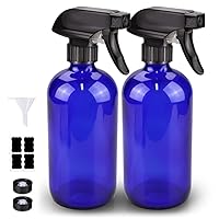 Glass Spray Bottle, Blue Glass Spray Bottle Set & Accessories for Non-toxic Window Cleaners Aromatherapy Facial Hydration Watering Flowers Hair Care (2 Pack/16oz) (Blue)