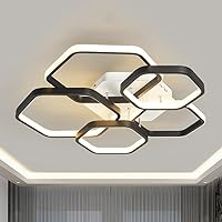 Modern LED Ceiling Light 52W/80W Dimmable Hexagon Ceiling Light Fixtures with Remote Control 3/55 Rings Flush Mount Ceiling Chandelier for Living Room,Dining Room,Kitchen,Bedroom