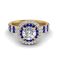 Choose Your Gemstone Double Band Round Halo Diamond CZ Ring yellow gold plated Round Shape Double Halo Engagement Ring Minimal Modern Design Birthday Gift Wedding Gift US Size 4 to 12
