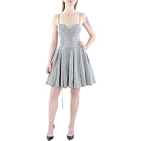 B. Darlin Womens Juniors Shimmer Mini Fit & Flare Dress Silver 13/14