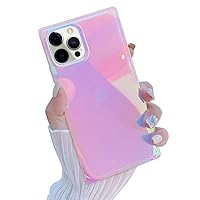 Square Case Compatible with iPhone 13 Pro Max Case for Women Girls, Luxury Glitter Iridescent Laser Colorful Design Soft Tup Durable Protective Girly Cover Slim Light Cute Glossy Gradient Shiny Case