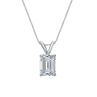 Created Emerald Cut White Diamond 925 Sterling Silver 14K White Gold Over Solitaire Pendant Necklace for Women's & Girl's