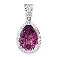 Sterling Silver Rhodium Plated CZ and Dk Purple Crystal Charm 27 x 13 mm