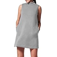 Women's Summer Dress Ladies Sleeveless Mock Neck Dress Casual A Line Tank Dress Sundress with Pockets(Grey,Medium)