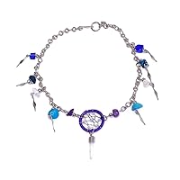 Dream Catcher Quartz Crystal Dangle Multicolored Chip Stone Metal Chain Anklet - Womens Fashion Handmade Jewelry Boho Accessories