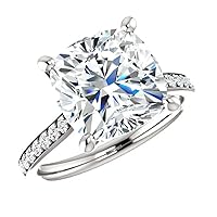 Cushion Cut Moissanite Engagement Ring Set, 5.0ct Center Stone, Hidden Halo Design, Promise Gift for Her