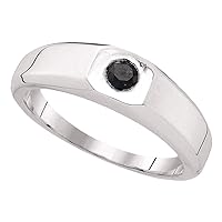 The Diamond Deal 10k White Gold Mens Black Color Enhanced Round Diamond Solitaire Wedding Anniversary Band Ring 1/3 Cttw
