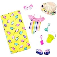 Glitter Girls – Beach Day Rays ¬Outfit – 14-inch Doll Clothes – Rainbow Swimsuit, Beach Towel, & Accessories – Kids Ages 3 and Up – Children’s Toys