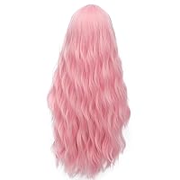 Long Pink Wig Light Pink Wig for Women Synthetic Heat Resistant Curly Wave Cosplay Wig for Halloween Costume
