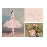 3 Piece Ballet Art Prints Set for Girls Room, Nursery Decor, Pink Floral Decor, Vintage Art Prints, Swans Sketch, Dancing Swan, Kids Room Wall Art Decor