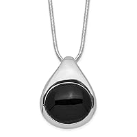 925 Sterling Silver Solid Polished Open back Simulated Onyx Pendant Necklace With Chain 16 Inch Lobster Claw Jewelry for Women