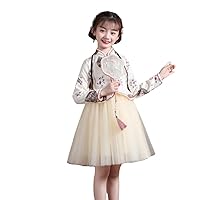 Girls' Chinese Style New Year's Clothes,Winter Velvet Retro Stand Collar Buckle Embroidered Bow Hanfu Dresses.